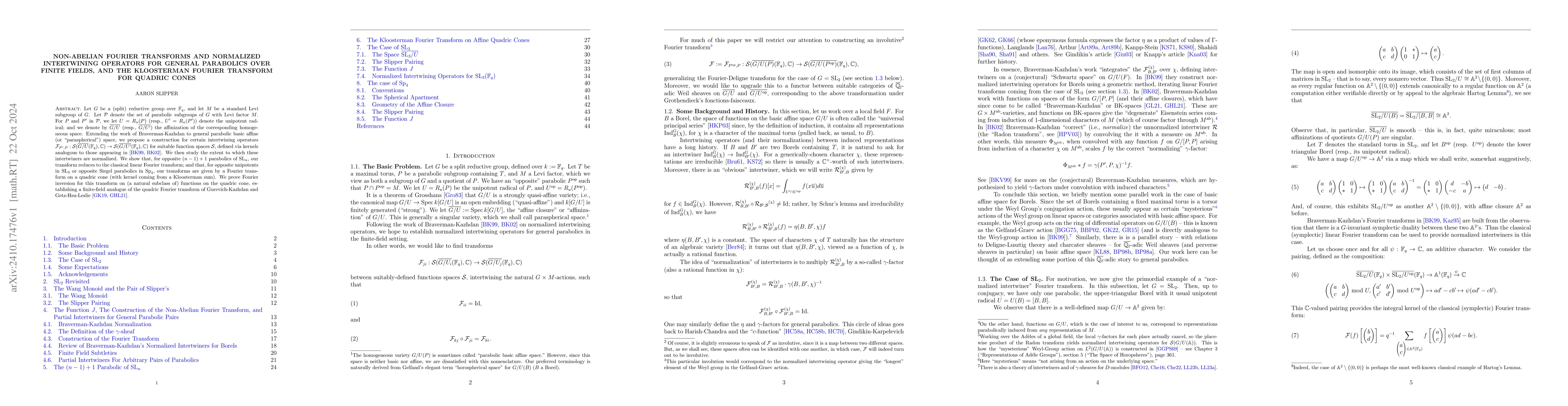 Thumbnail for Non-Abelian Fourier Transforms and Normalized Intertwining Operators for
  General Parabolics over Finite Fields, and the Kloosterman Fourier Transform
  for Quadric Cones