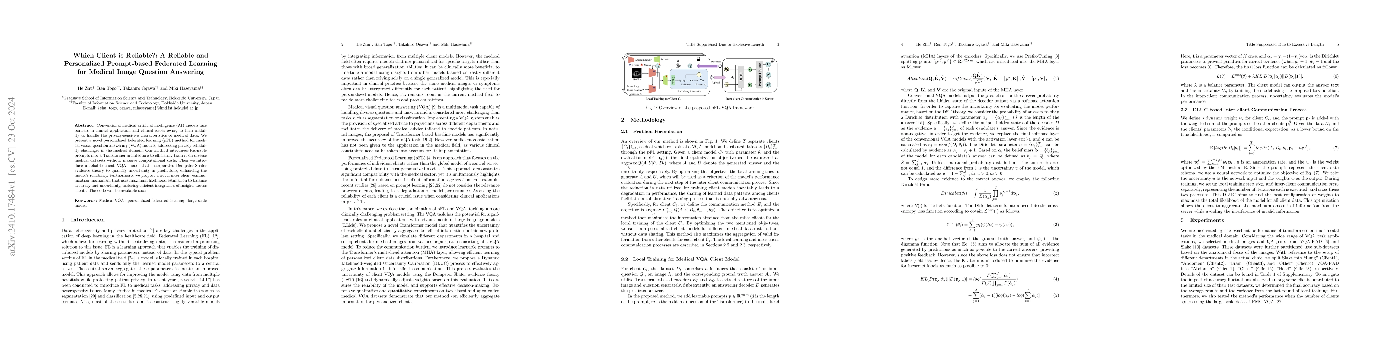 Thumbnail for Which Client is Reliable?: A Reliable and Personalized Prompt-based
  Federated Learning for Medical Image Question Answering