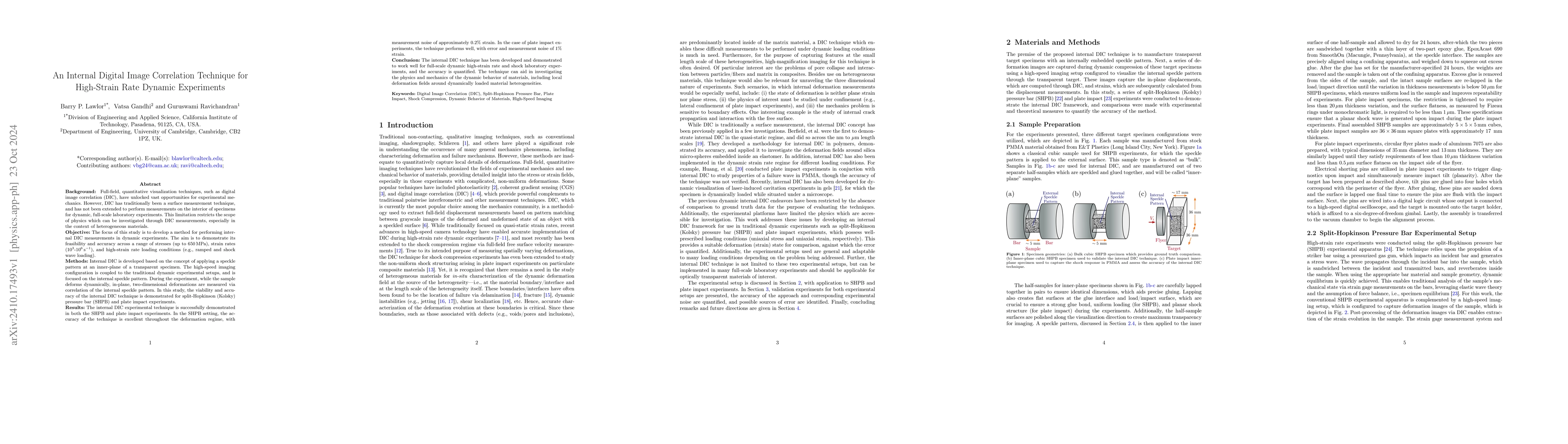 Thumbnail for An Internal Digital Image Correlation Technique for High-Strain Rate
  Dynamic Experiments
