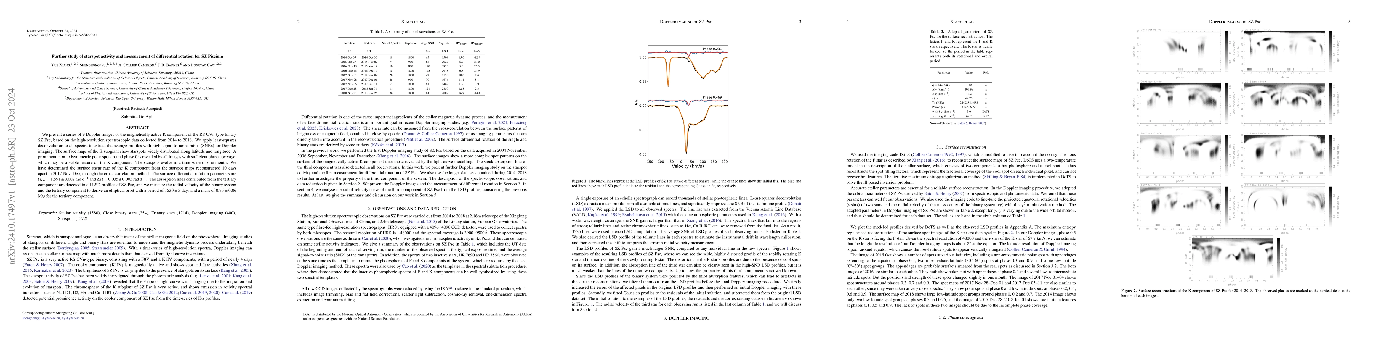 Thumbnail for Further study of starspot activity and measurement of differential
  rotation for SZ Piscium