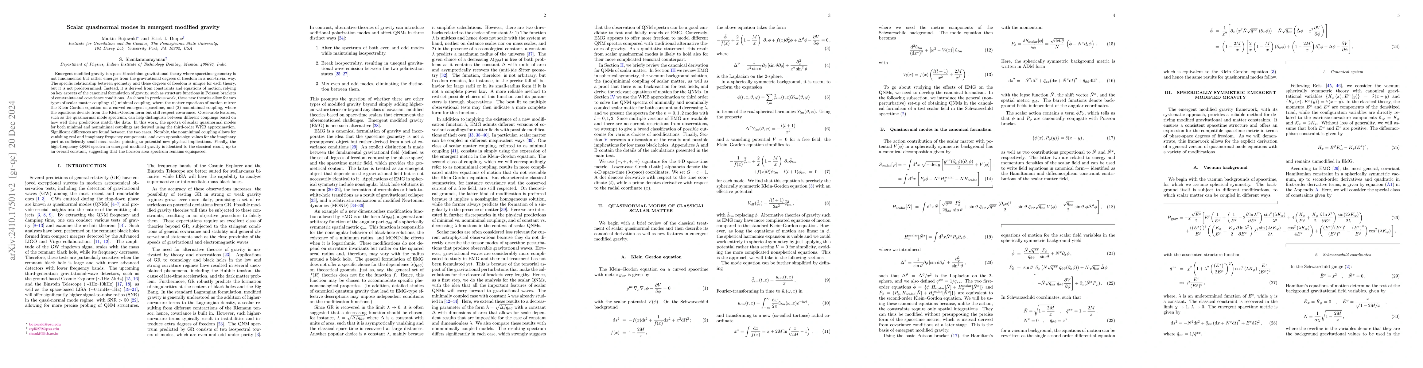 Thumbnail for Scalar quasinormal modes in emergent modified gravity