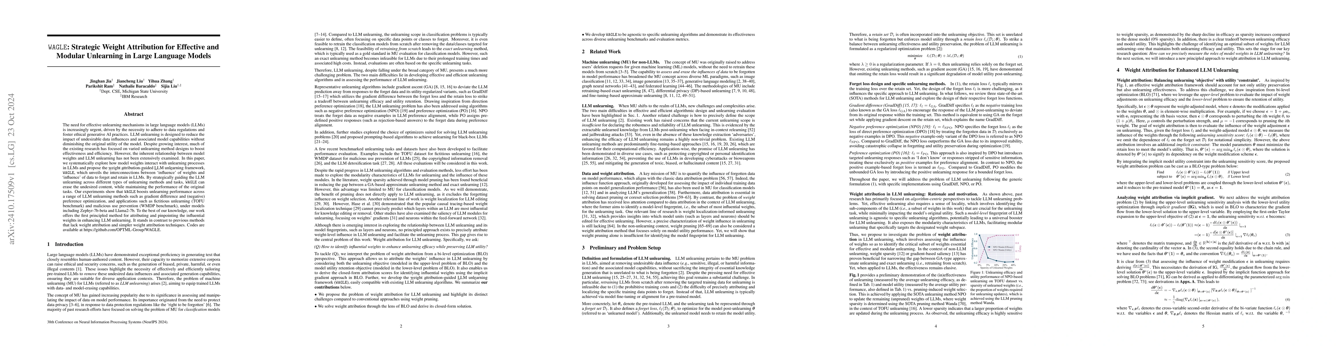 Thumbnail for WAGLE: Strategic Weight Attribution for Effective and Modular Unlearning
  in Large Language Models