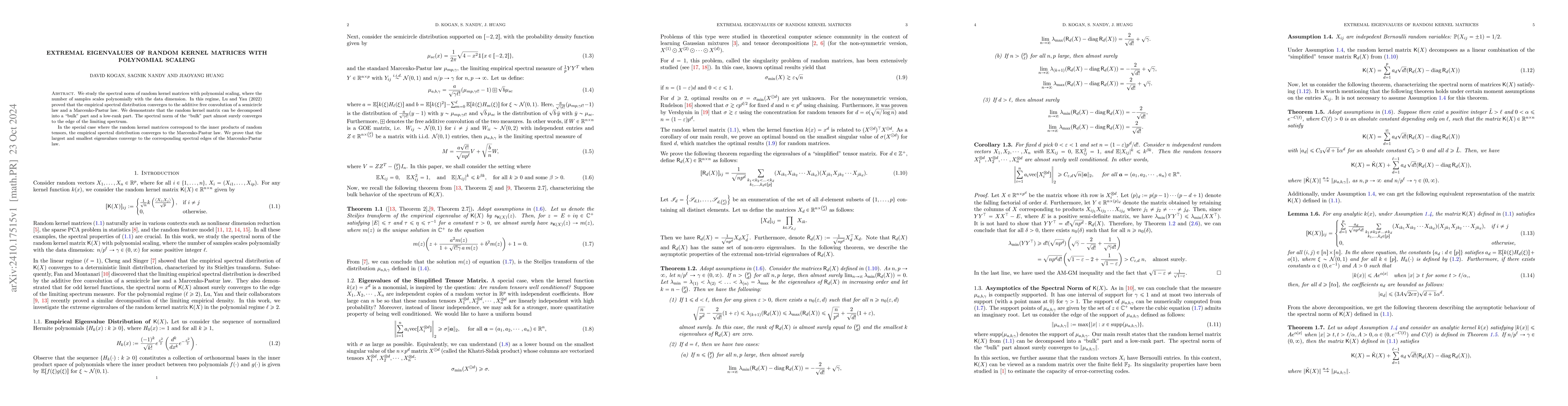 Thumbnail for Extremal Eigenvalues of Random Kernel Matrices with Polynomial Scaling
