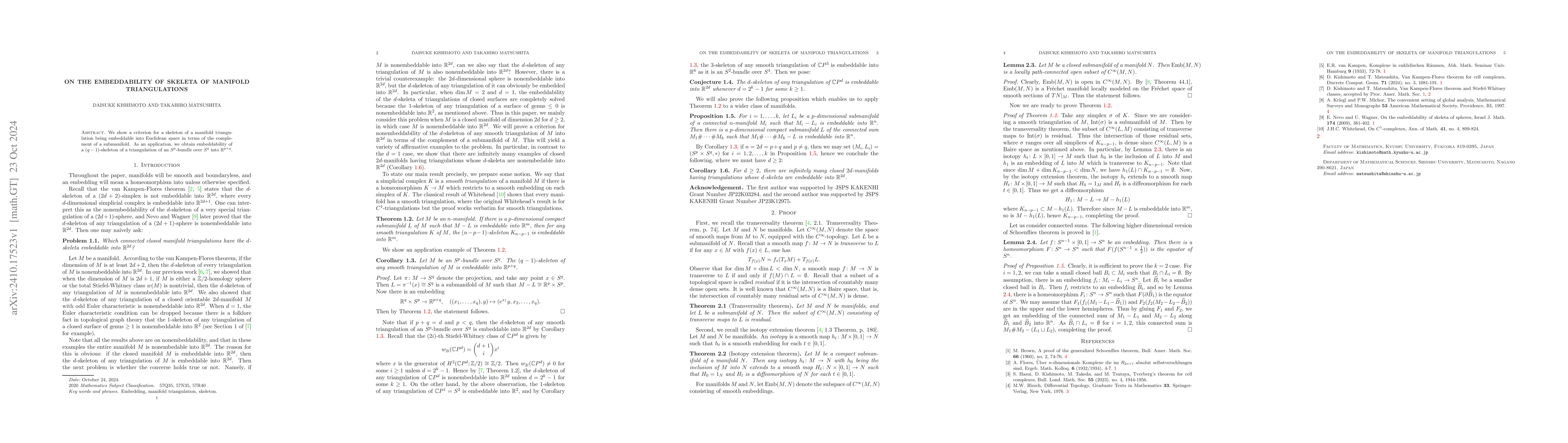 Thumbnail for On the embeddability of skeleta of manifold triangulations