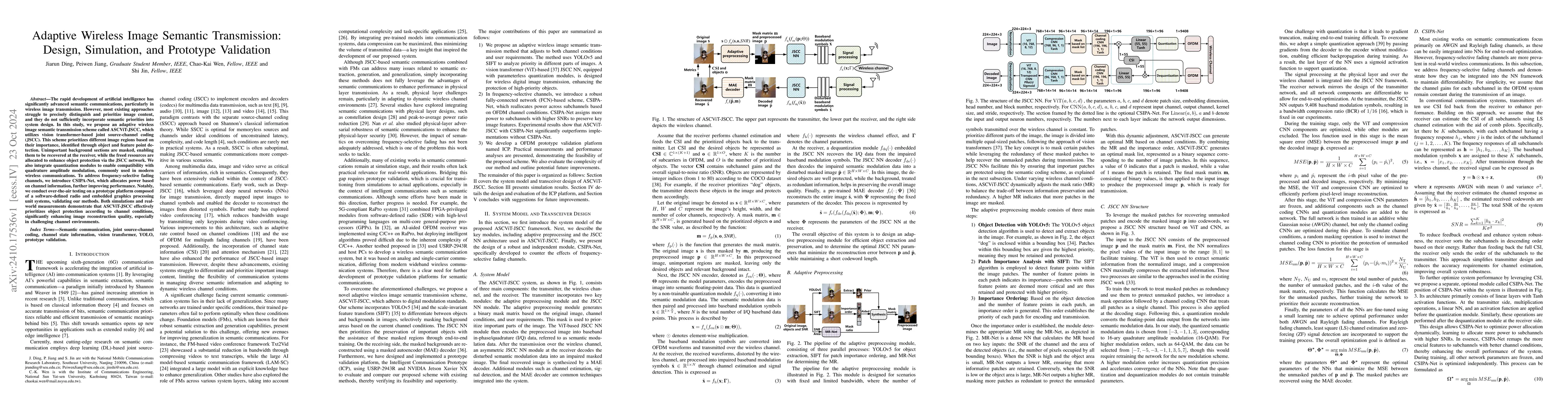 Thumbnail for Adaptive Wireless Image Semantic Transmission: Design, Simulation, and
  Prototype Validation