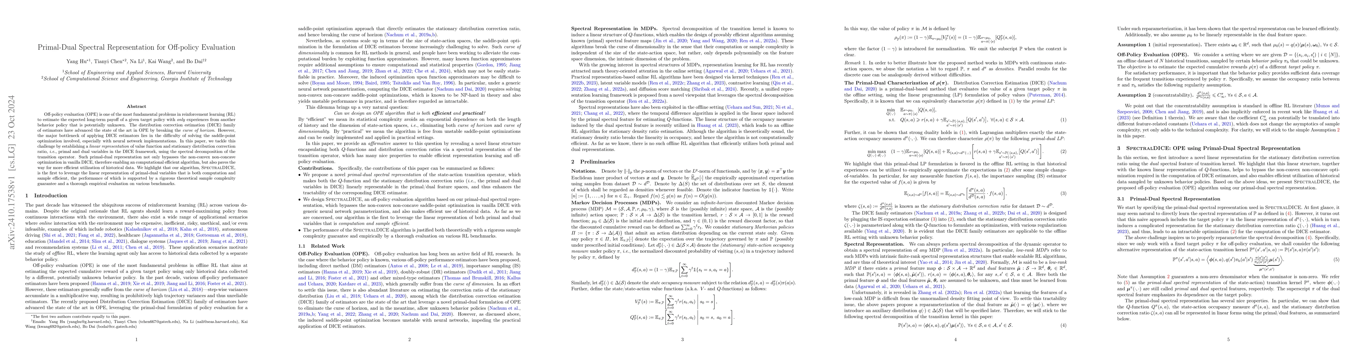 Thumbnail for Primal-Dual Spectral Representation for Off-policy Evaluation