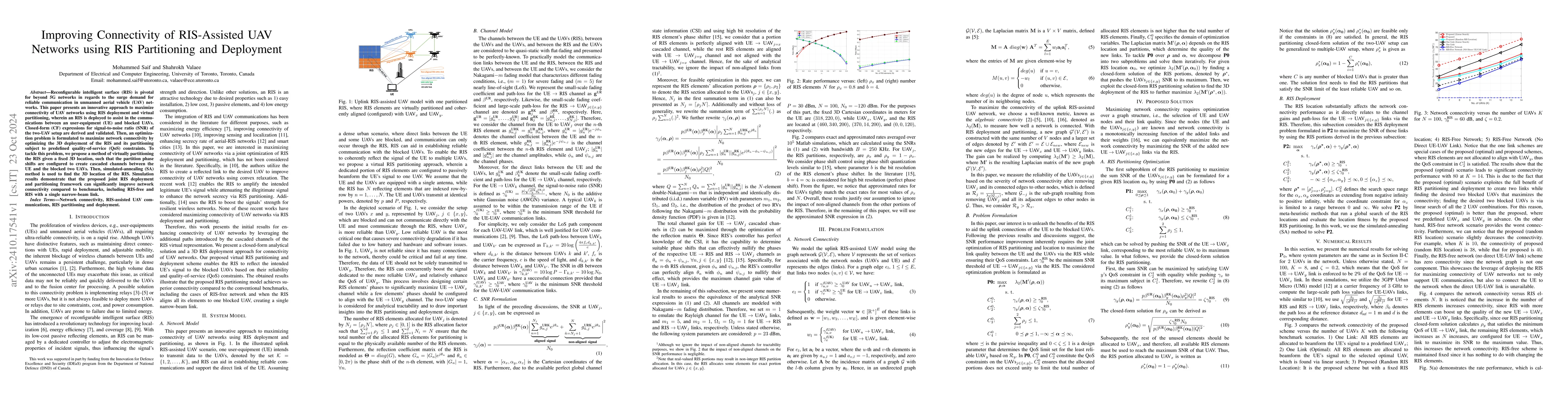 Thumbnail for Improving Connectivity of RIS-Assisted UAV Networks using RIS
  Partitioning and Deployment