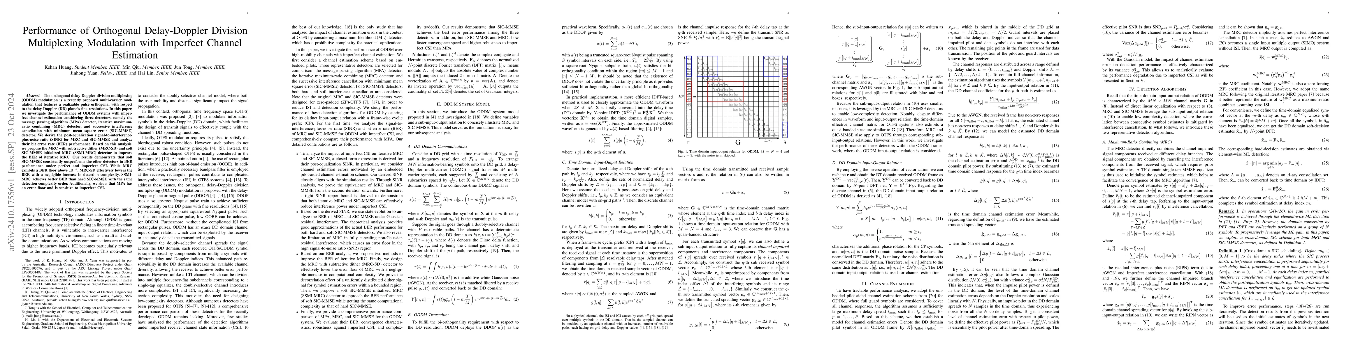 Thumbnail for Performance of orthogonal delay-doppler division multiplexing modulation
  with imperfect channel estimation