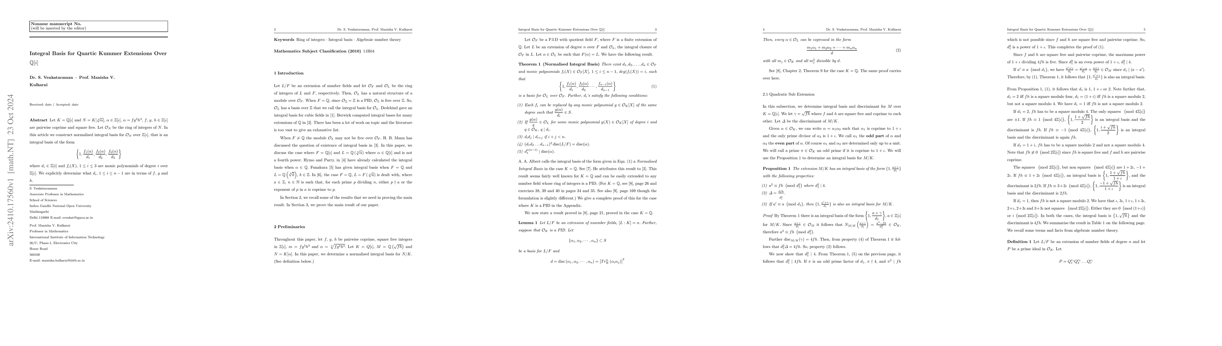 Thumbnail for Integral Basis for quartic Kummer extensions over $\mathbb{Z}[ι]$
