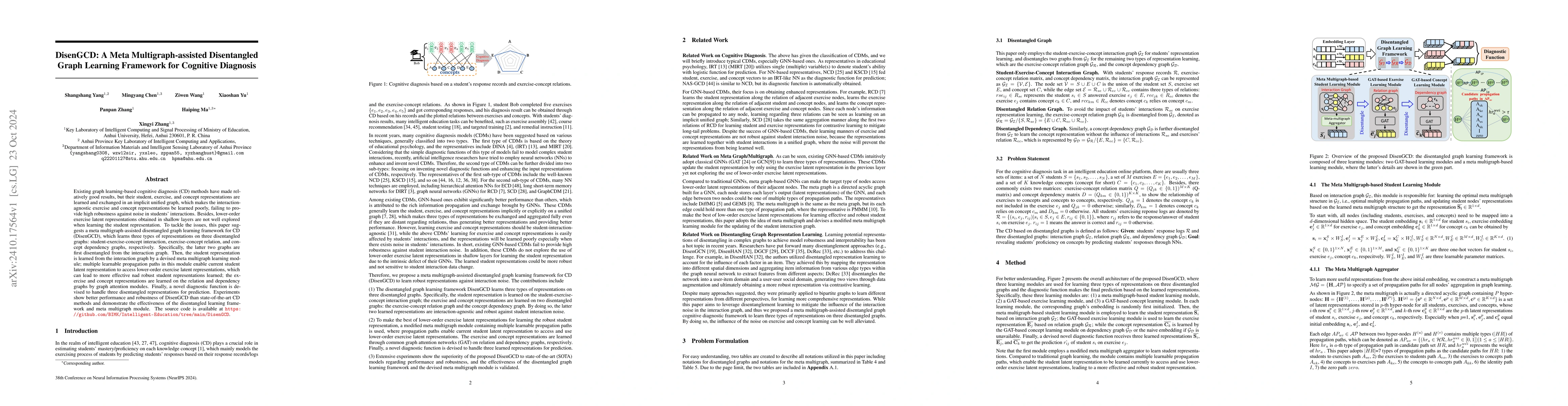 Thumbnail for DisenGCD: A Meta Multigraph-assisted Disentangled Graph Learning
  Framework for Cognitive Diagnosis