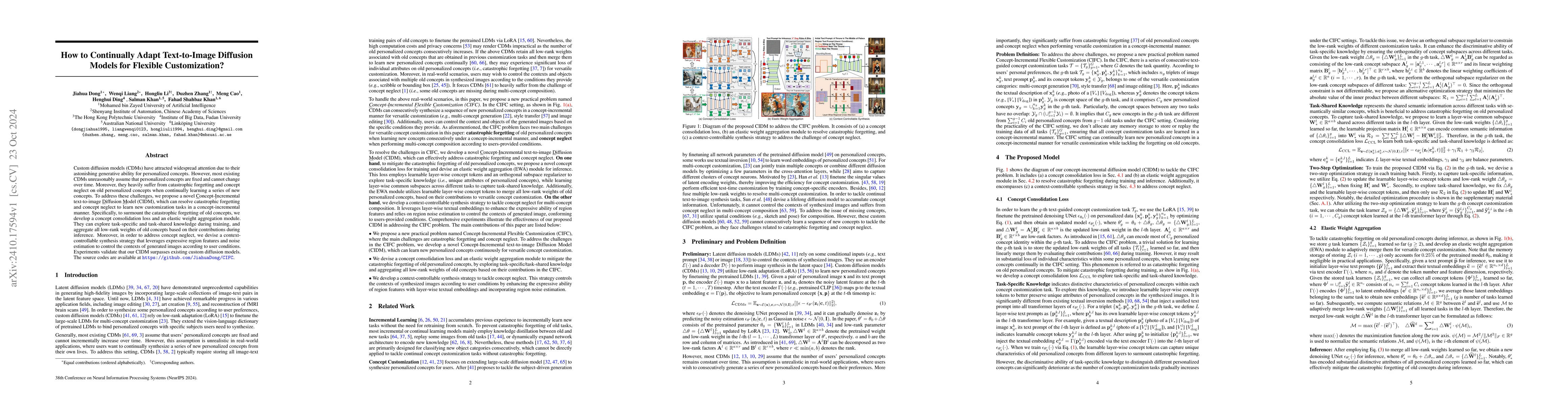 Thumbnail for How to Continually Adapt Text-to-Image Diffusion Models for Flexible
  Customization?