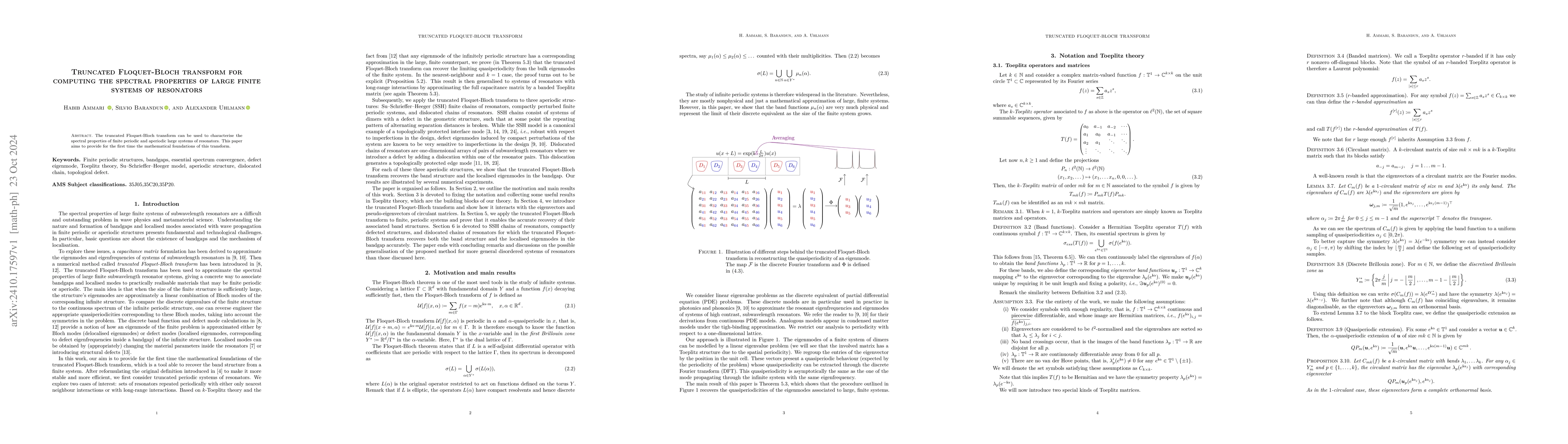 Thumbnail for Truncated Floquet-Bloch transform for computing the spectral properties
  of large finite systems of resonators