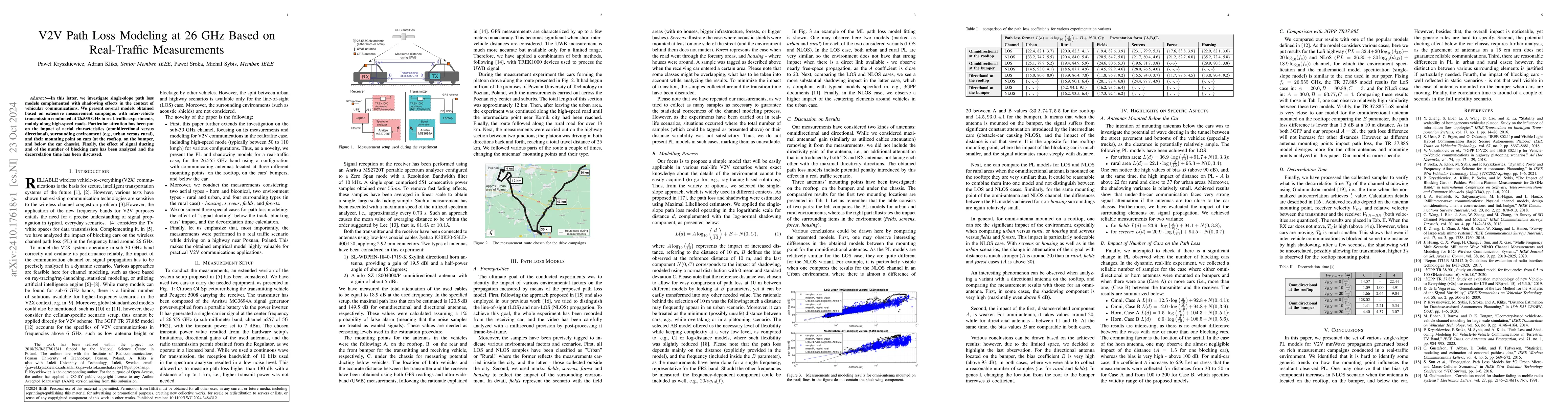 Thumbnail for V2V Path Loss Modeling at 26 GHz Based on Real-Traffic Measurements