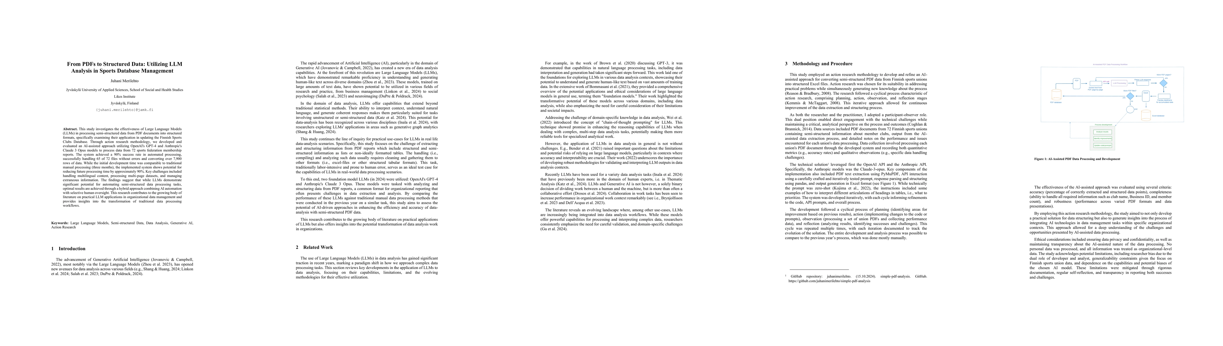 Thumbnail for From PDFs to Structured Data: Utilizing LLM Analysis in Sports Database
  Management