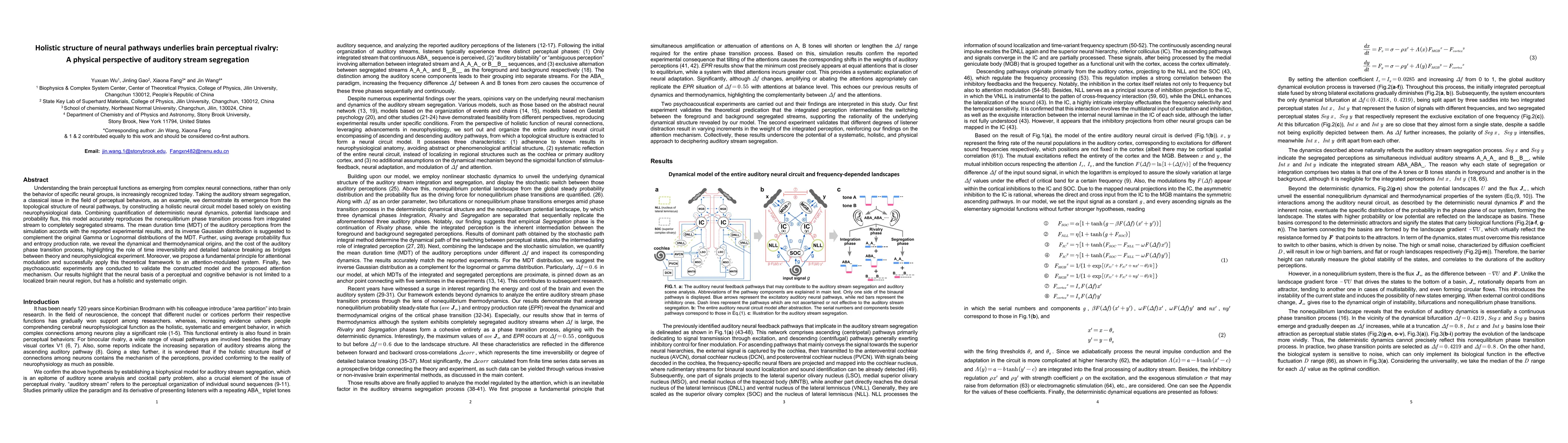 Thumbnail for Holistic structure of neural pathways underlies brain perceptual
  rivalry: A physical perspective of auditory stream segregation