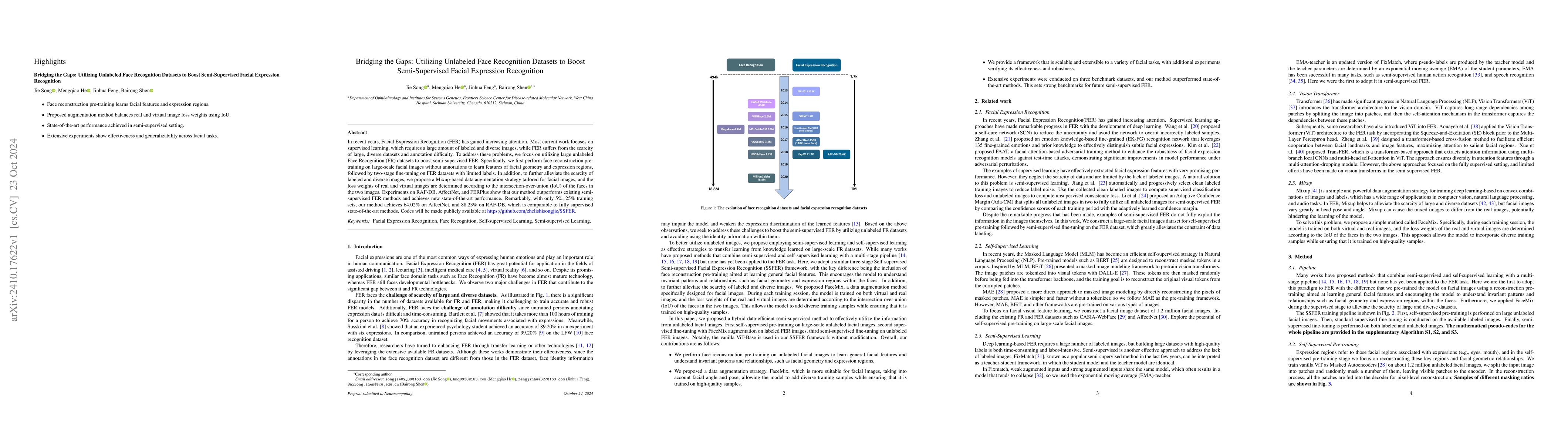 Thumbnail for Bridging the Gaps: Utilizing Unlabeled Face Recognition Datasets to
  Boost Semi-Supervised Facial Expression Recognition
