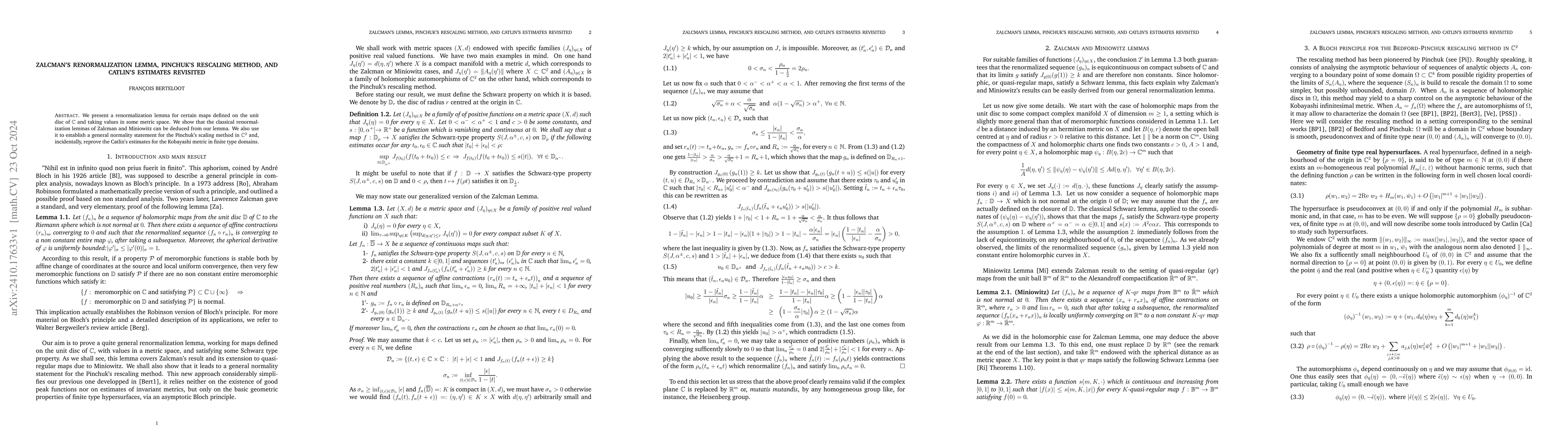 Thumbnail for Zalcman's lemma, Pinchuk's rescaling method, and Catlin's estimates
  revisited