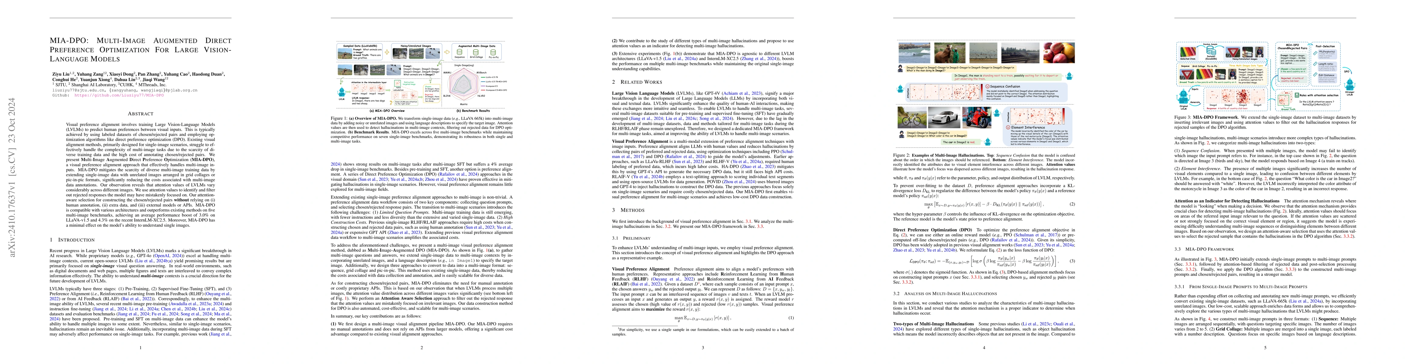Thumbnail for MIA-DPO: Multi-Image Augmented Direct Preference Optimization For Large
  Vision-Language Models