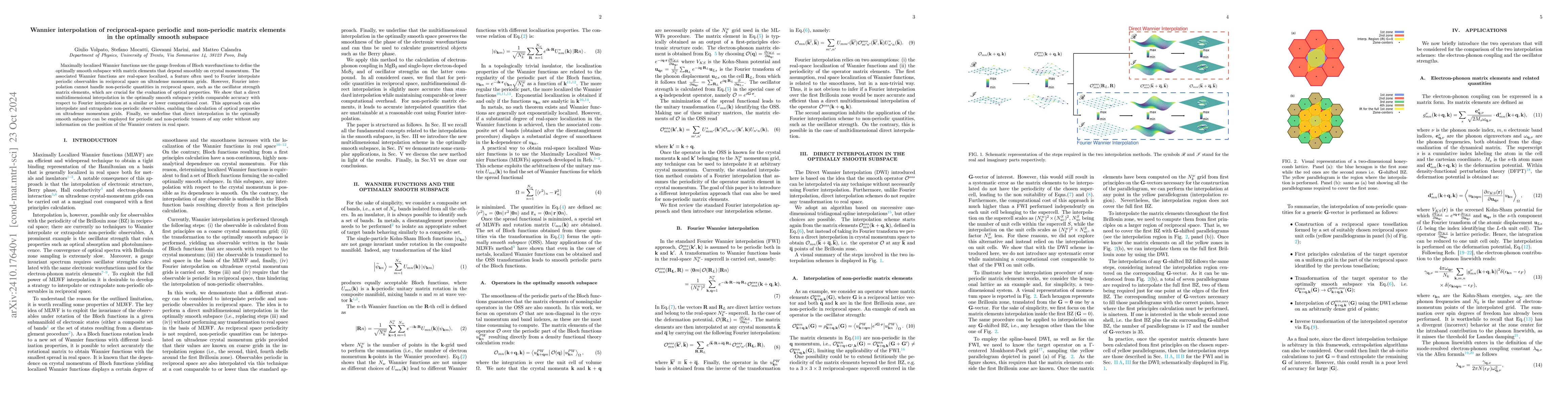 Thumbnail for Wannier interpolation of reciprocal-space periodic and non-periodic
  matrix elements in the optimally smooth subspace