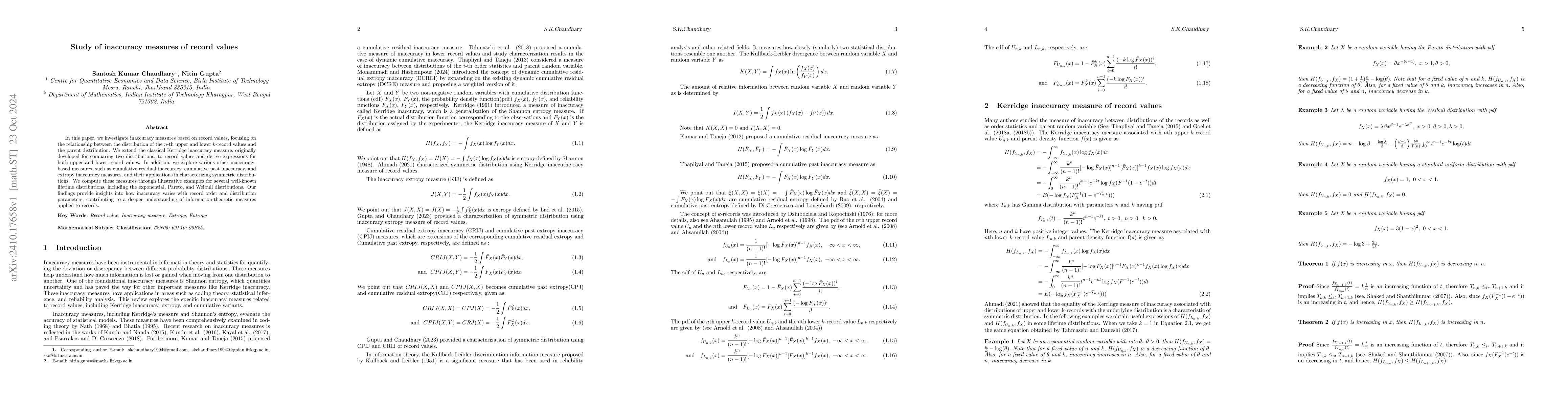 Thumbnail for Study of inaccuracy measures of record values