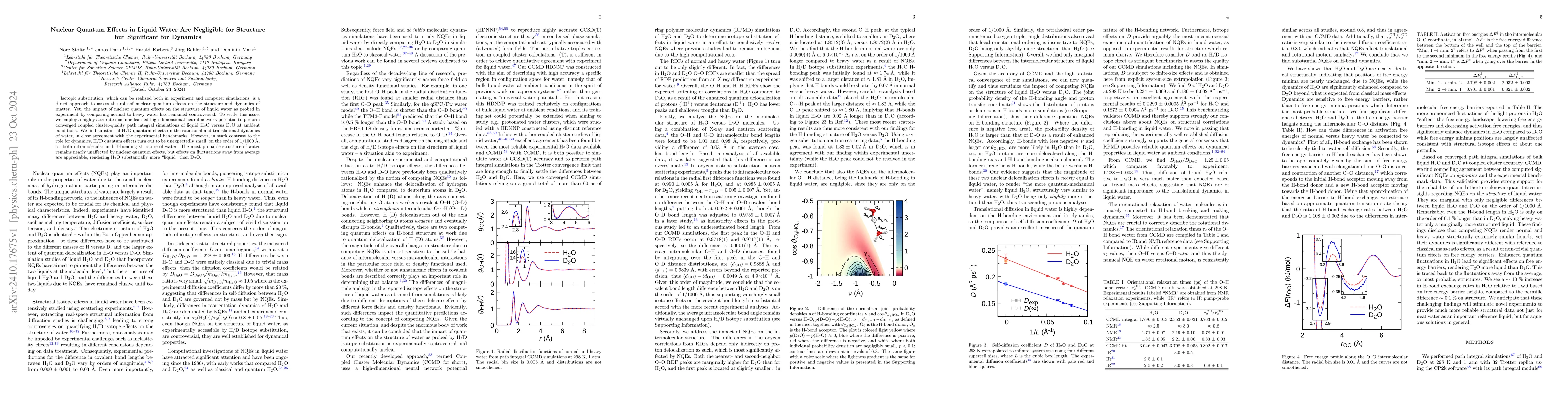 Thumbnail for Nuclear Quantum Effects in Liquid Water Are Negligible for Structure but
  Significant for Dynamics