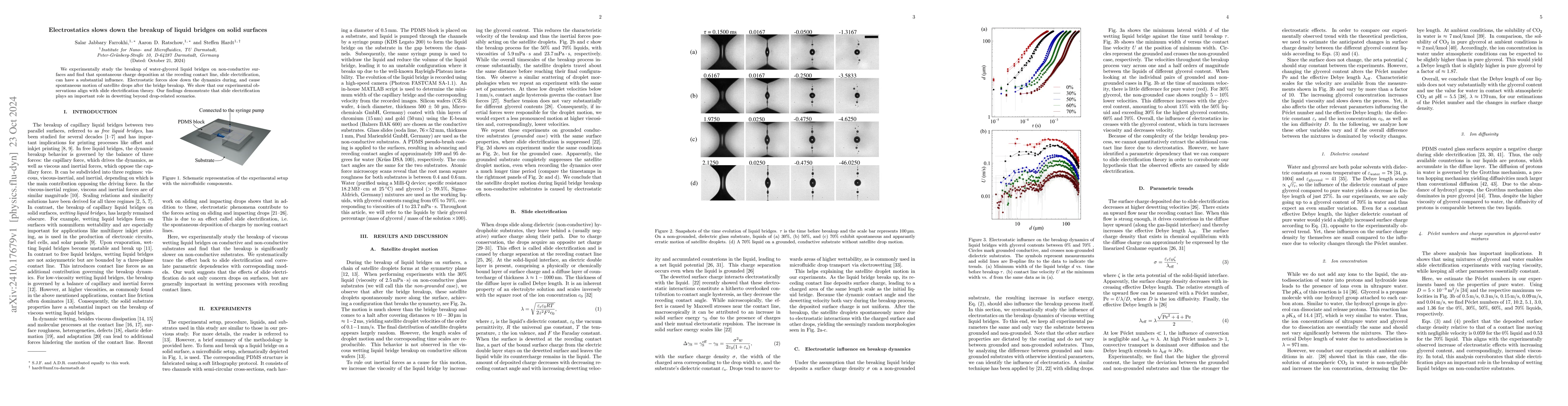Thumbnail for Electrostatics slows down the breakup of liquid bridges on solid
  surfaces