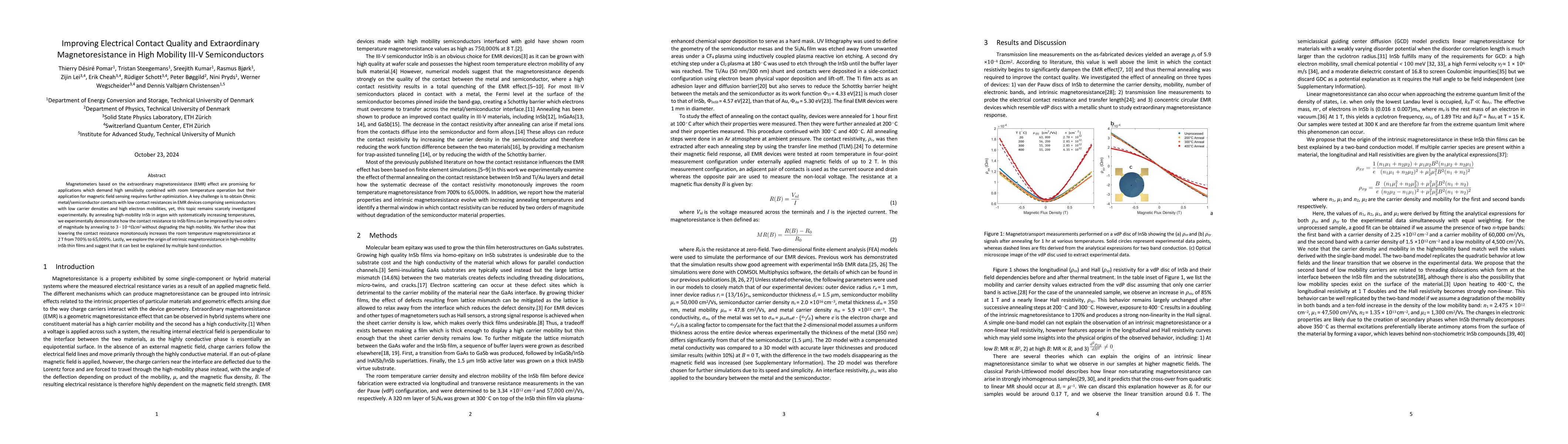 Thumbnail for Improving Electrical Contact Quality and Extraordinary Magnetoresistance
  in High Mobility III-V Semiconductors