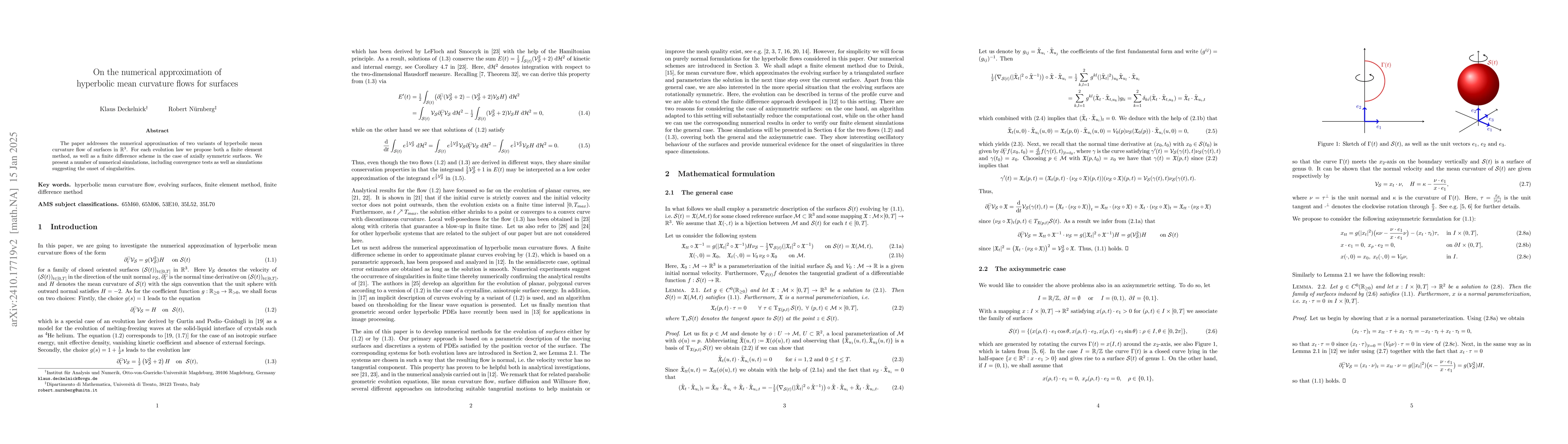 Thumbnail for On the numerical approximation of hyperbolic mean curvature flows for
  surfaces