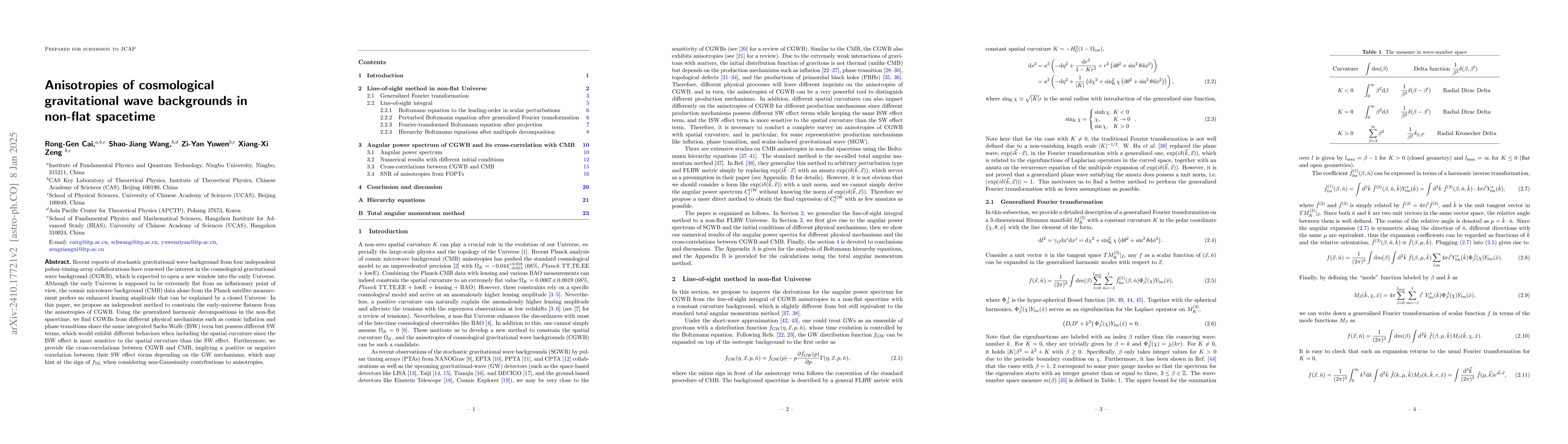 Thumbnail for Anisotropies of cosmological gravitational wave backgrounds in non-flat
  spacetime