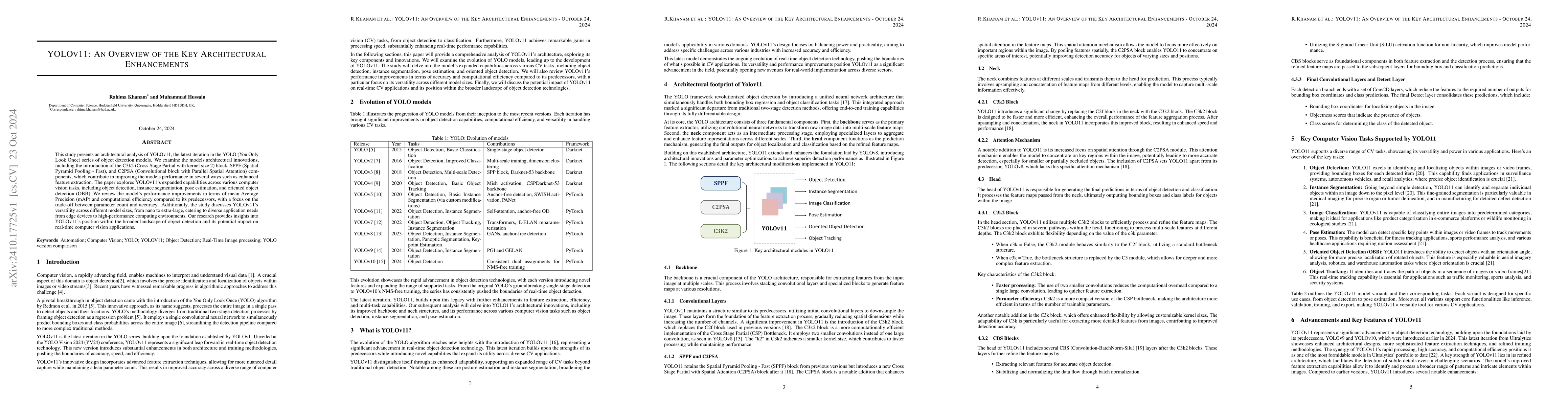 Thumbnail for YOLOv11: An Overview of the Key Architectural Enhancements