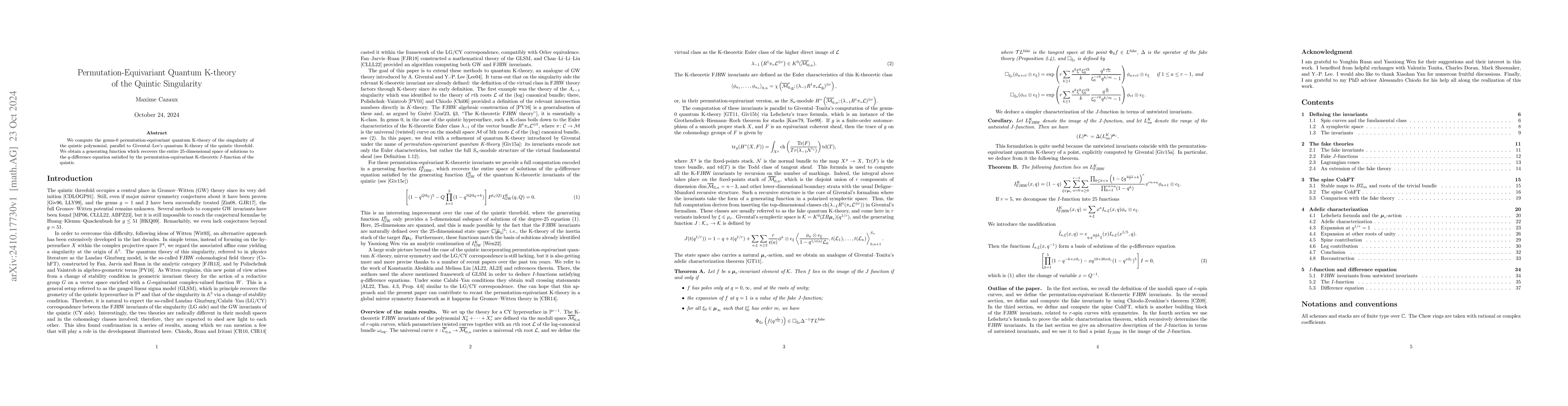 Thumbnail for Permutation-Equivariant Quantum K-Theory of the Quintic Singularity