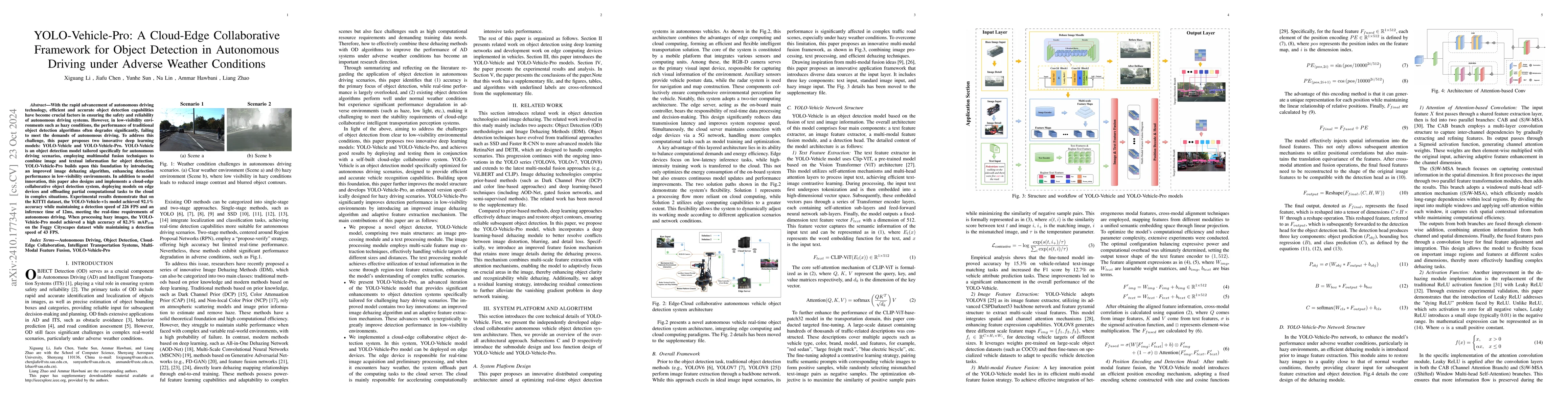 Thumbnail for YOLO-Vehicle-Pro: A Cloud-Edge Collaborative Framework for Object
  Detection in Autonomous Driving under Adverse Weather Conditions