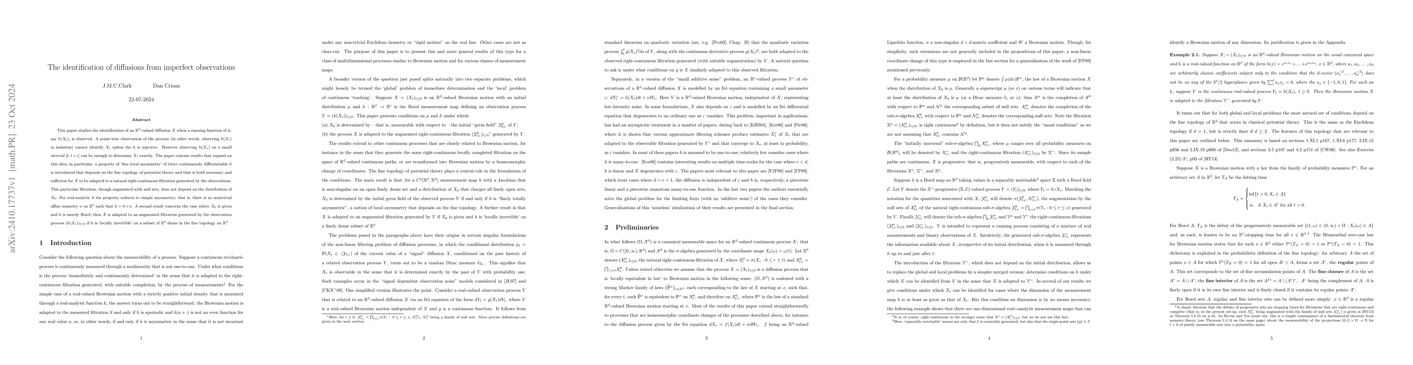 Thumbnail for The identification of diffusions from imperfect observations