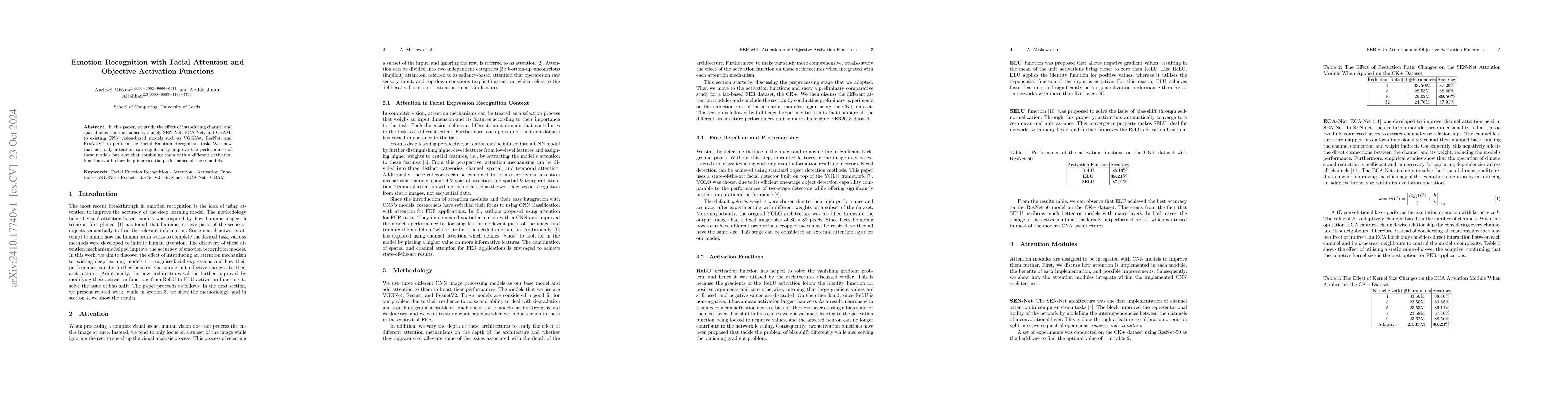 Thumbnail for Emotion Recognition with Facial Attention and Objective Activation
  Functions