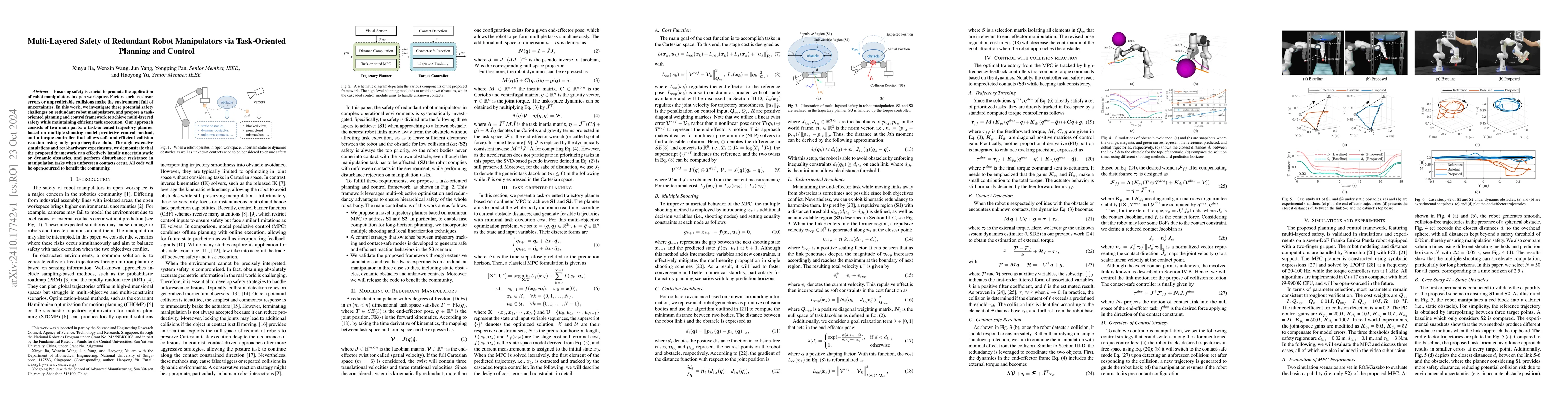 Thumbnail for Multi-Layered Safety of Redundant Robot Manipulators via Task-Oriented
  Planning and Control