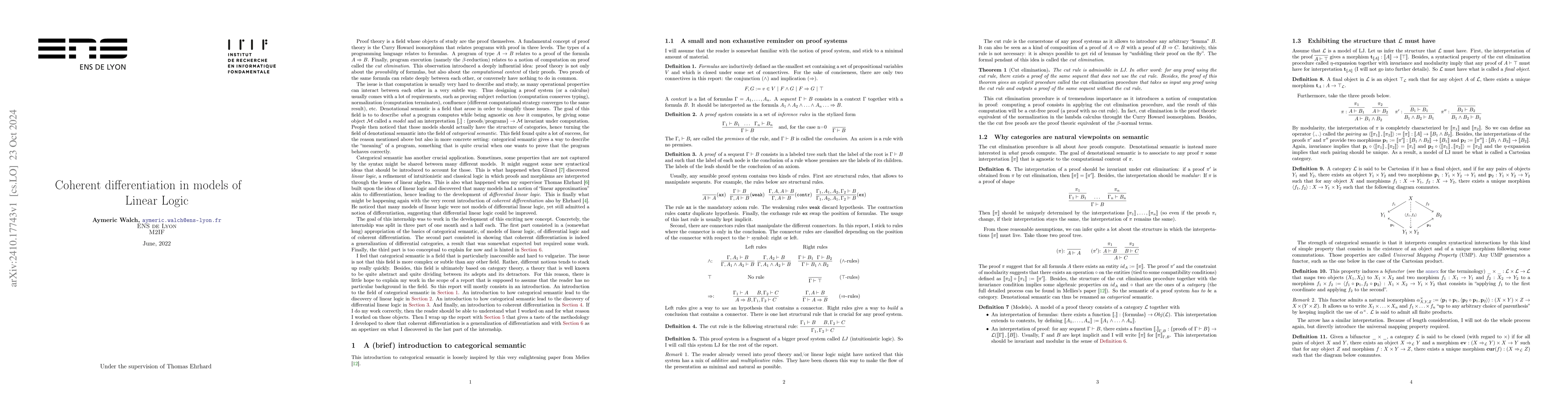 Thumbnail for Internship report: Coherent differentiation in models of Linear Logic