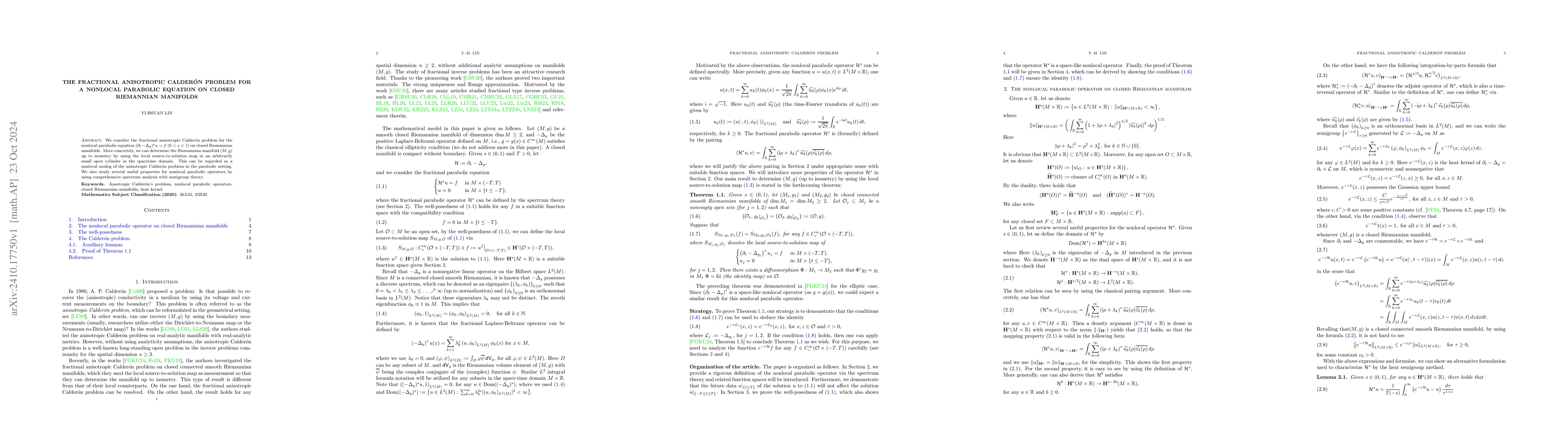 Thumbnail for The fractional anisotropic Calderón problem for a nonlocal parabolic
  equation on closed Riemannian manifolds
