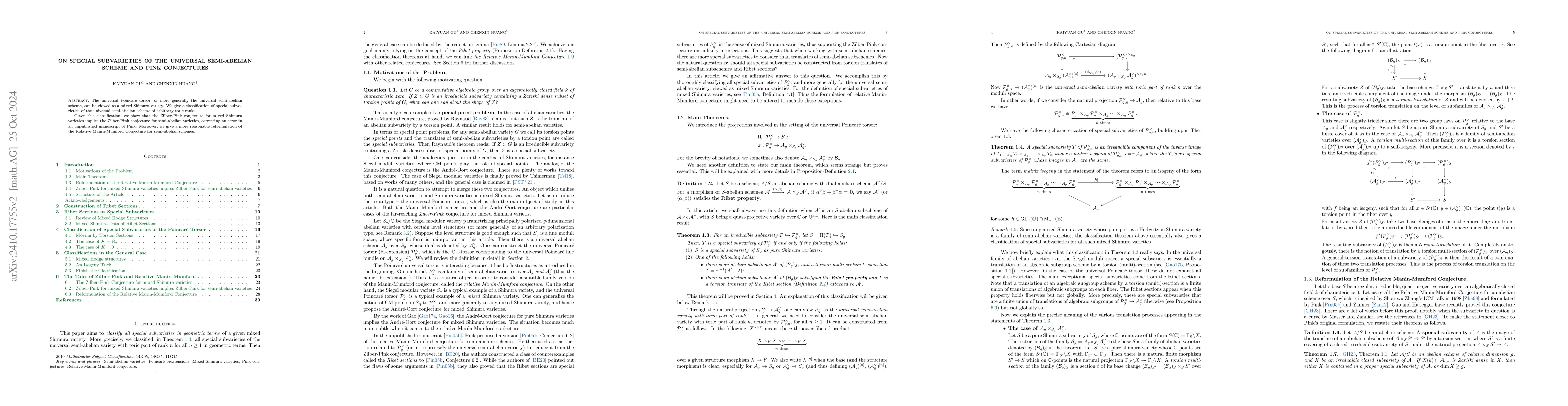 Thumbnail for On Special Subvarieties of the Universal Semi-abelian Scheme and Pink
  Conjectures