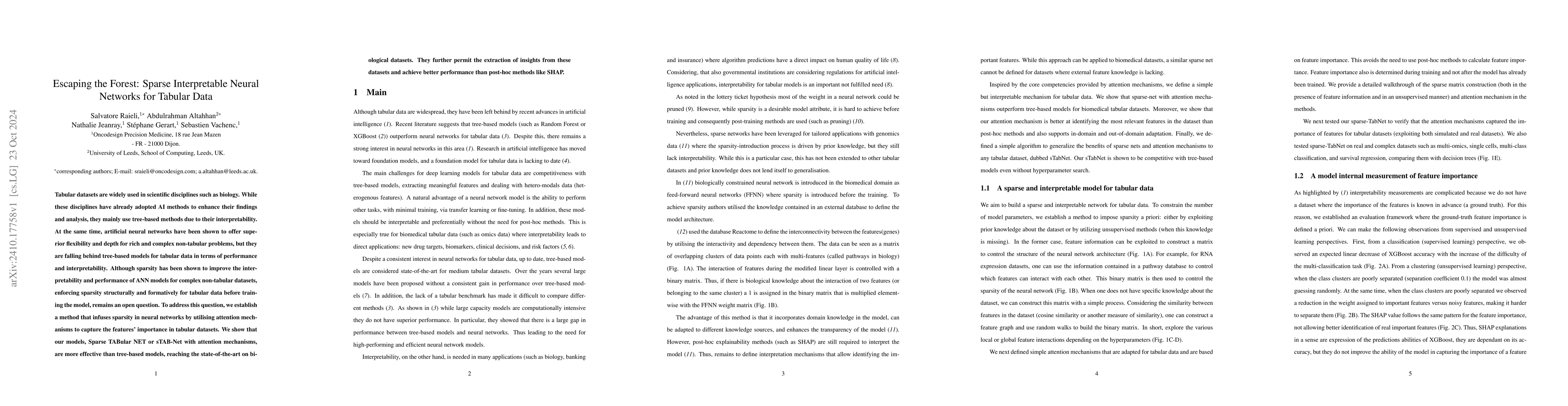 Thumbnail for Escaping the Forest: Sparse Interpretable Neural Networks for Tabular
  Data