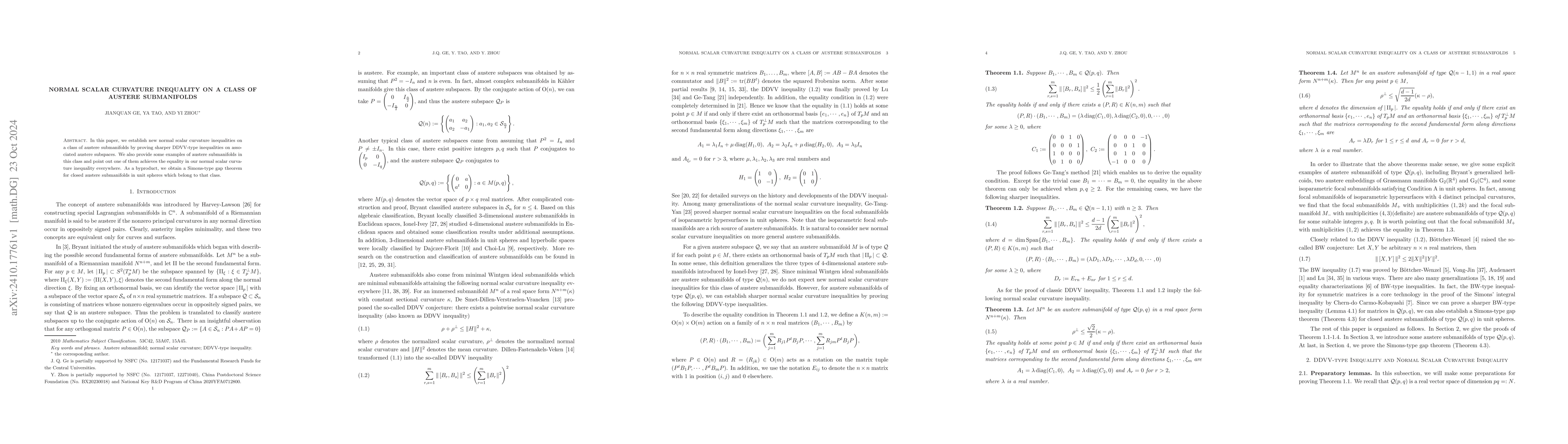 Thumbnail for Normal Scalar Curvature Inequality on a Class of Austere Submanifolds