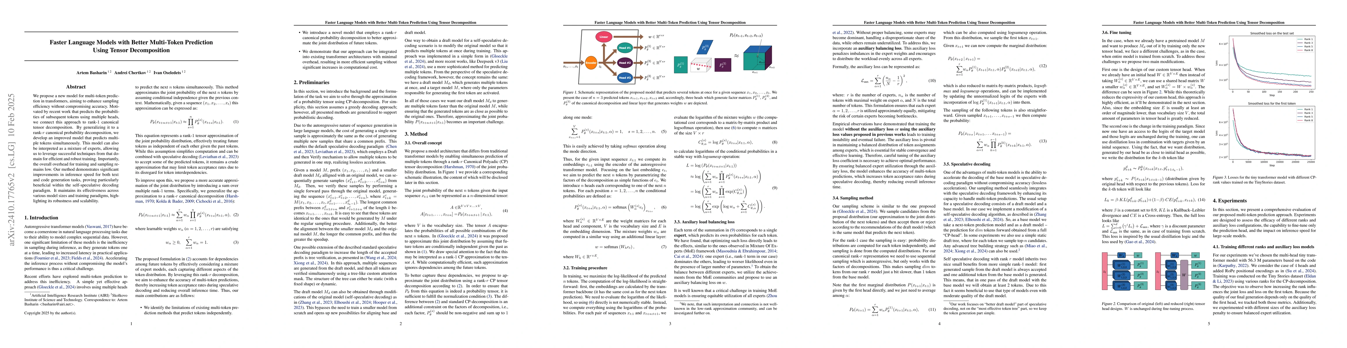 Thumbnail for Faster Language Models with Better Multi-Token Prediction Using Tensor
  Decomposition