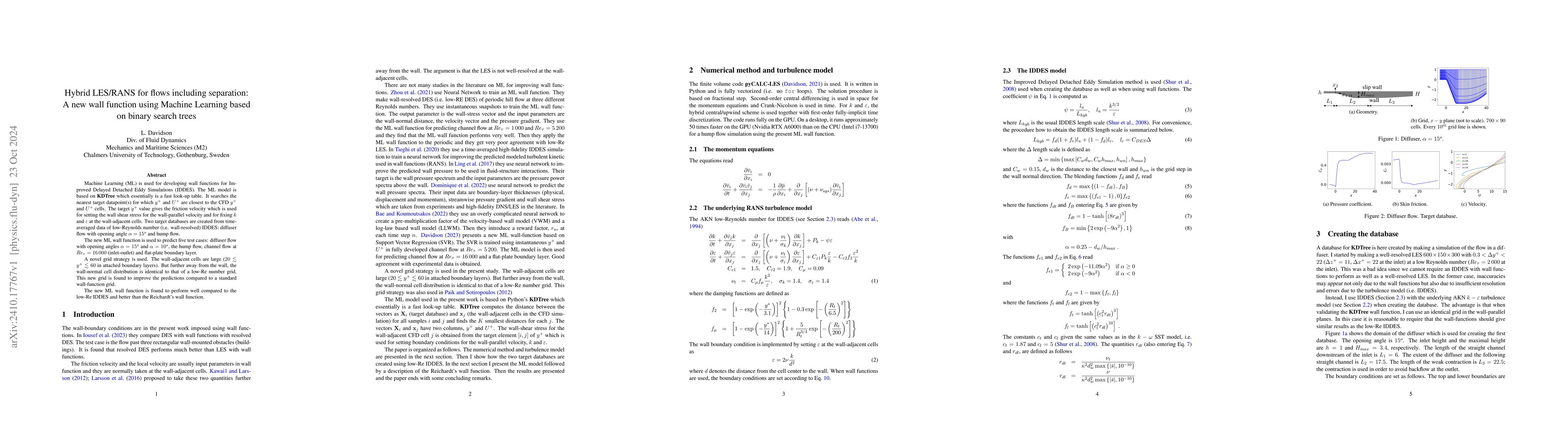 Thumbnail for Hybrid LES/RANS for flows including separation: A new wall function
  using Machine Learning based on binary search trees