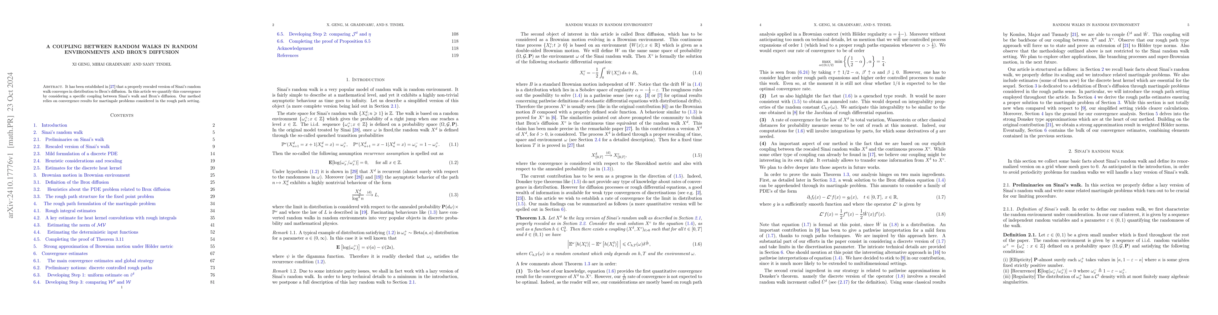 Thumbnail for A coupling between random walks in random environments and Brox's
  diffusion