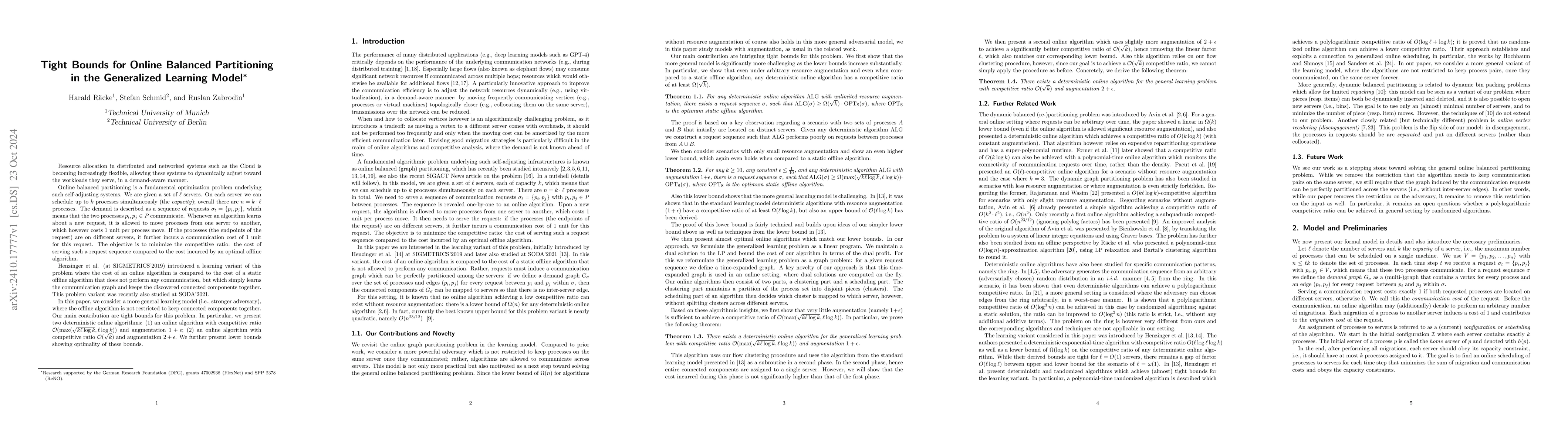 Thumbnail for Tight Bounds for Online Balanced Partitioning in the Generalized
  Learning Model