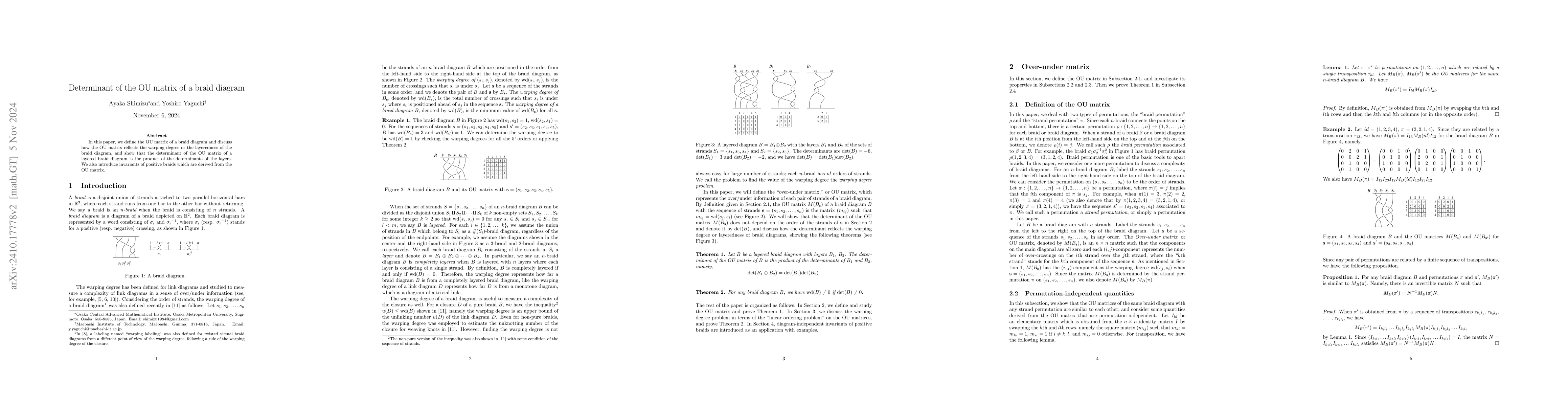 Thumbnail for Determinant of the OU matrix of a braid diagram