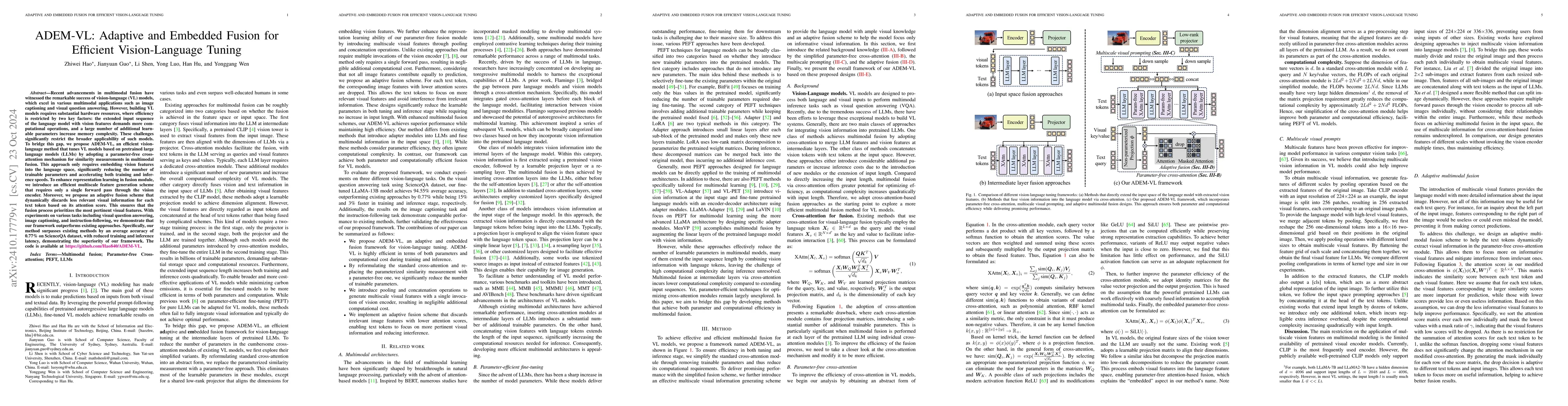 Thumbnail for ADEM-VL: Adaptive and Embedded Fusion for Efficient Vision-Language
  Tuning