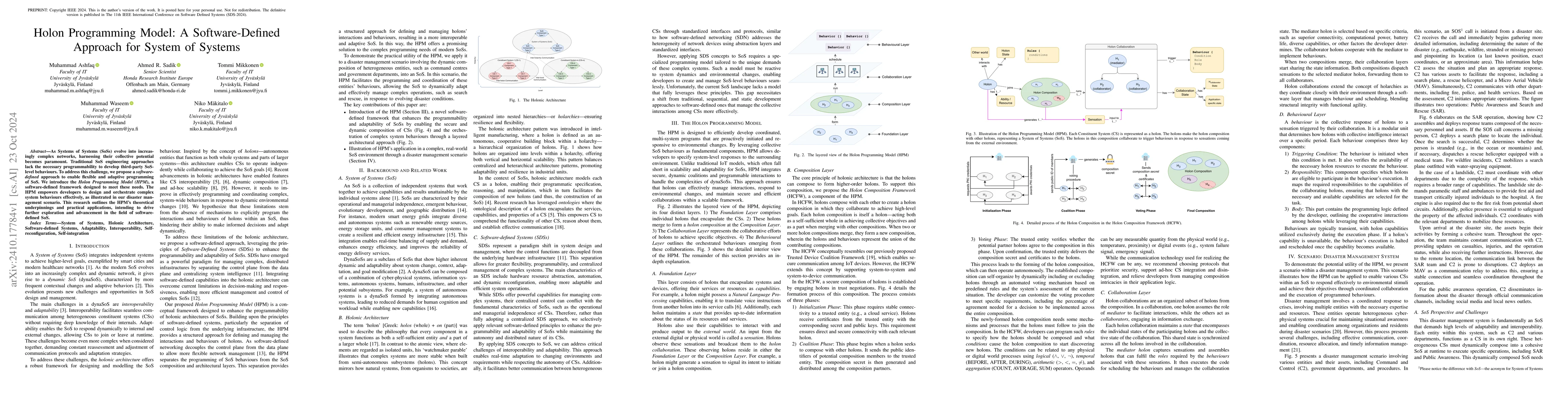 Thumbnail for Holon Programming Model -- A Software-Defined Approach for System of
  Systems