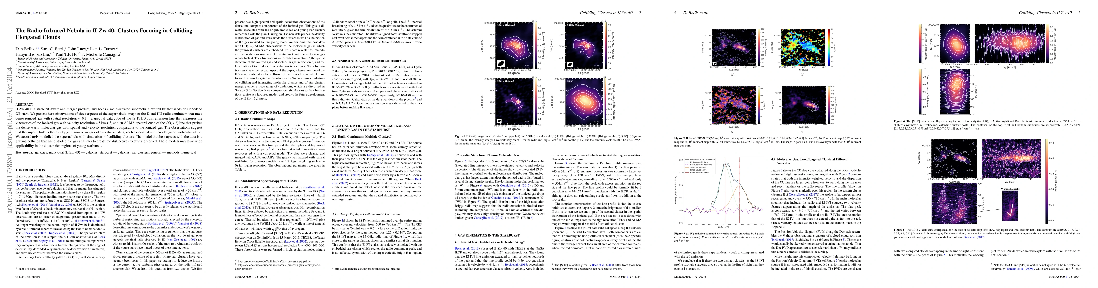 Thumbnail for The Radio-Infrared Nebula in II Zw 40: Clusters Forming in Colliding
  Elongated Clouds
