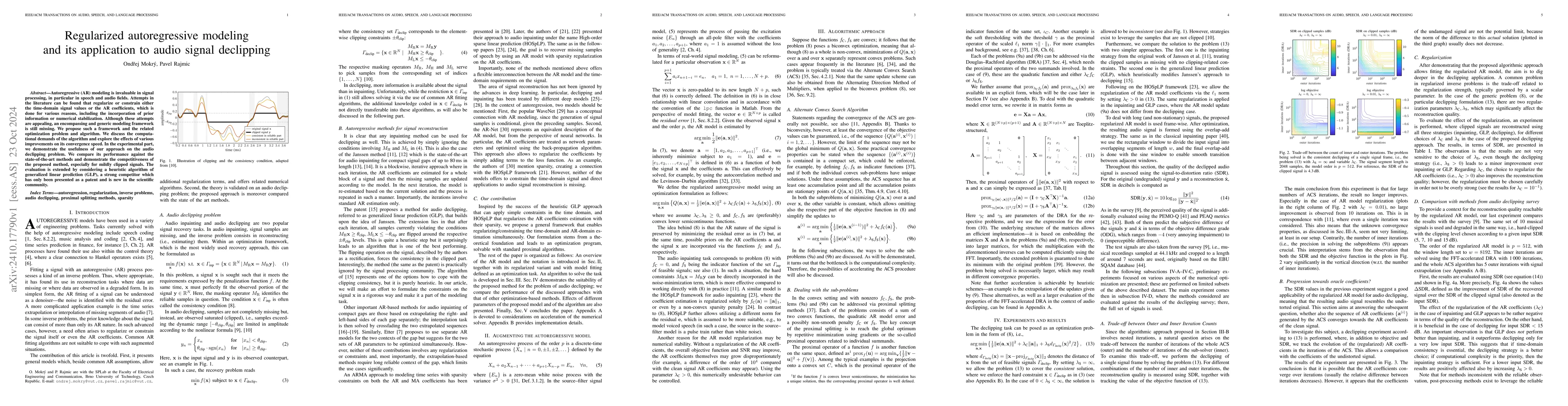 Thumbnail for Regularized autoregressive modeling and its application to audio signal
  declipping