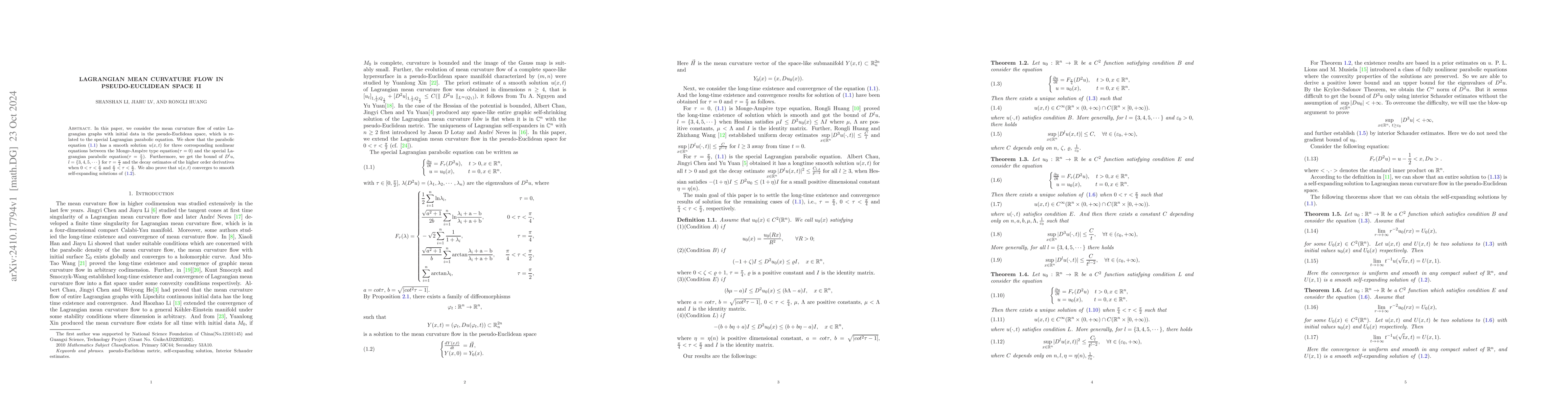 Thumbnail for Lagrangian Mean Curvature Flow in Pseudo-Euclidean Space II